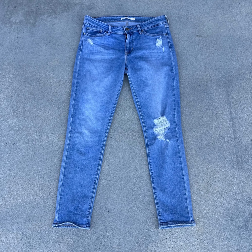 Levi's 711 Skinny Jeans Women 29 Medium Wash Distressed Blue Denim Mid Rise